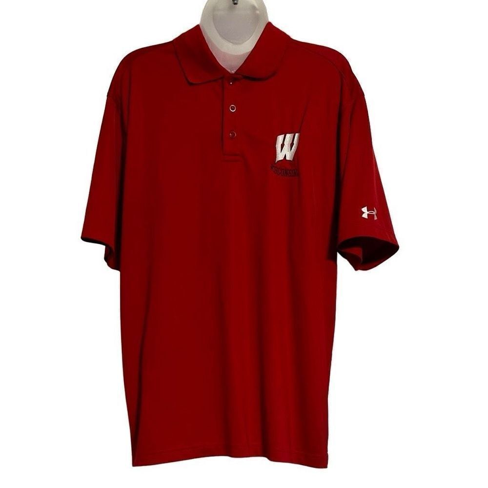 Wisconsin Under Armour Heatgear Polo Shirt Men's Size L Red & White Team Golf